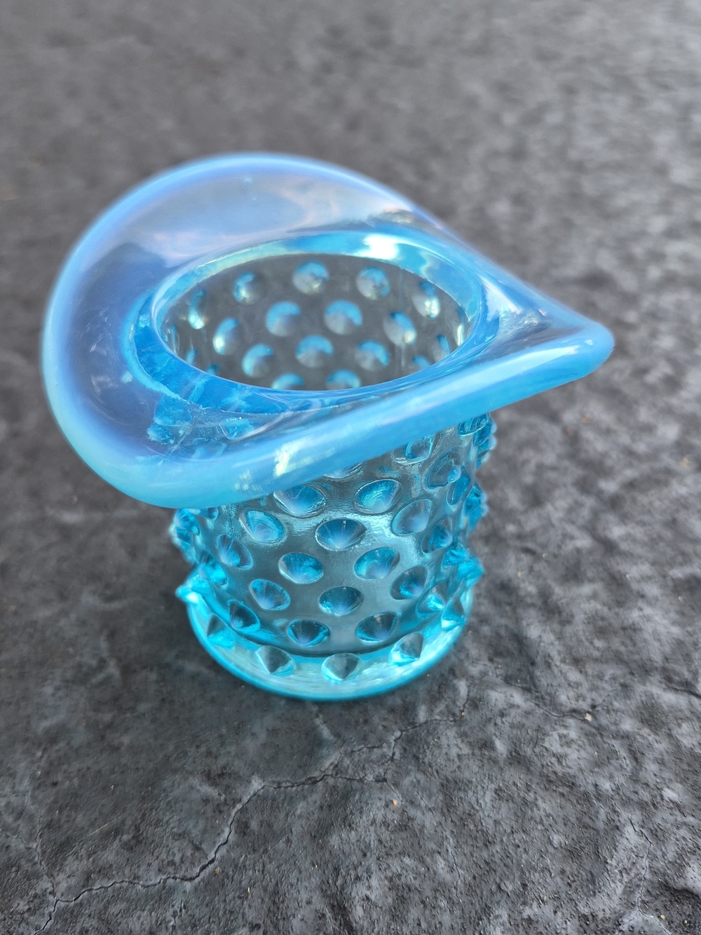 Vintage Fenton Blue Opalescent Hobnail Glass Hat